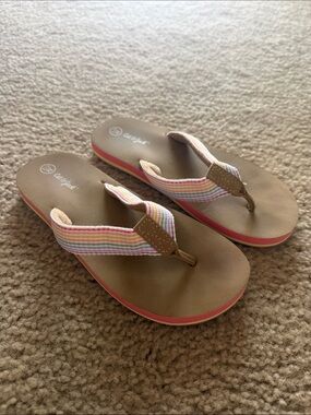 Cat & Jack Brown Flip-Flop Sandals with Multicolor Striped Straps